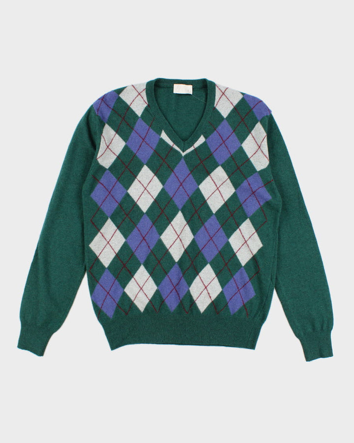 Byblos Bly Green Argyle Wool Blend Jumper - M