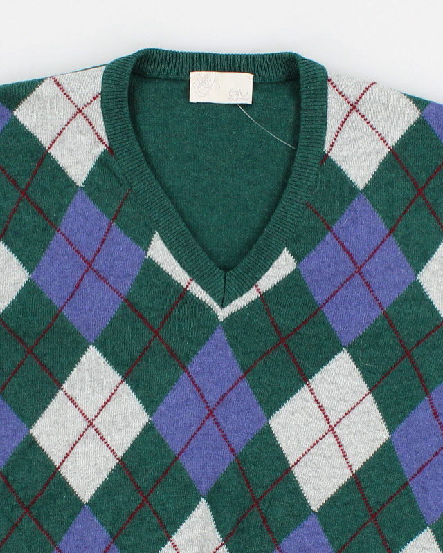 Byblos Bly Green Argyle Wool Blend Jumper - M