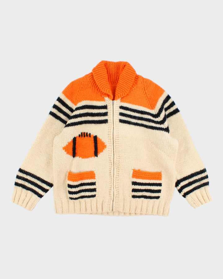 Men's Hand Knit zip Up Chunky Sweater - M