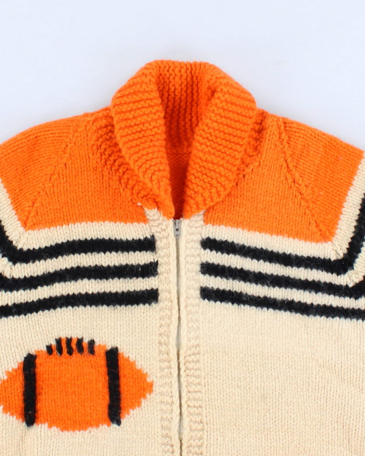 Men's Hand Knit zip Up Chunky Sweater - M