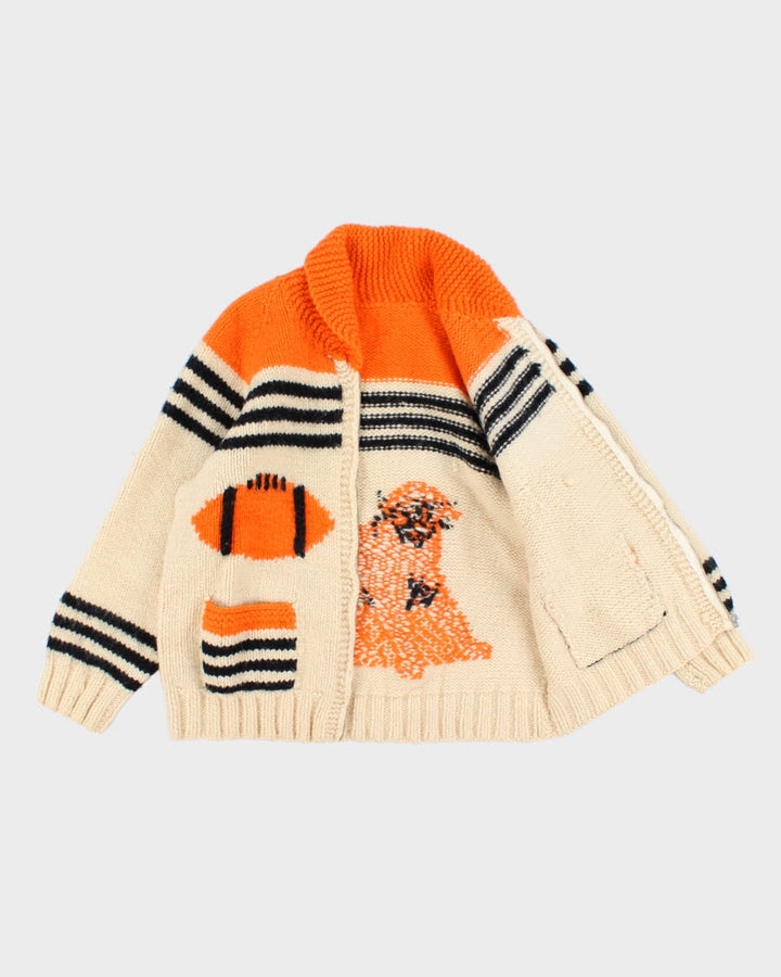 Men's Hand Knit zip Up Chunky Sweater - M