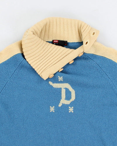 Men's Blue Diesel High Neck Wool Sweater - M