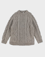 Mens Grey Chunky Cable Knit Wool Sweater - L