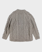 Mens Grey Chunky Cable Knit Wool Sweater - L