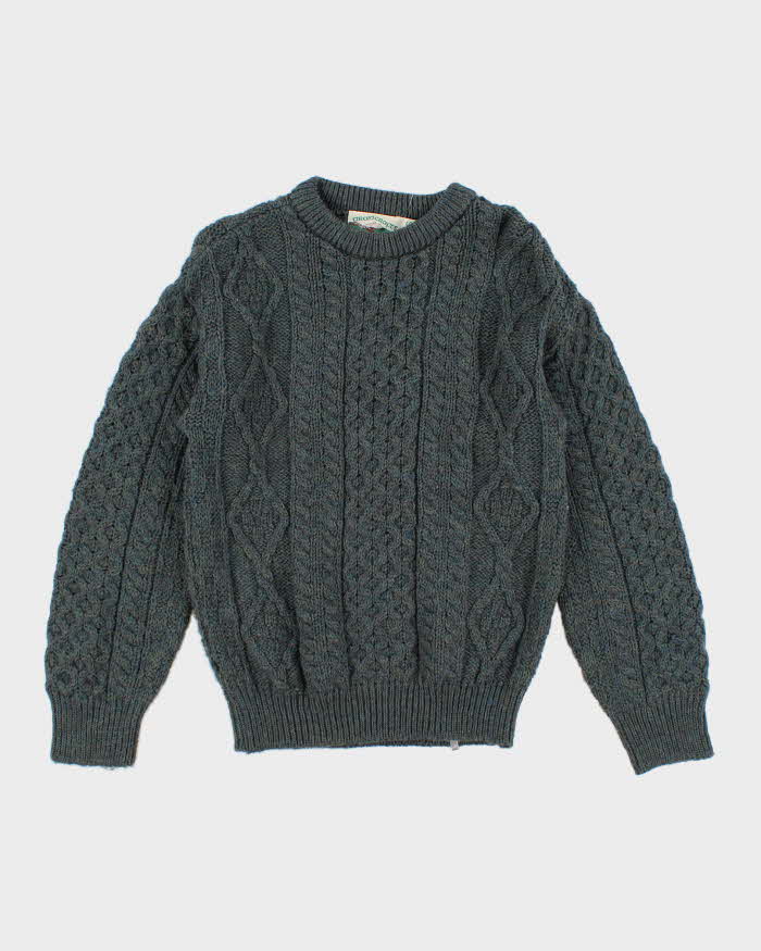 Men's Vintage Green Aran Wool Sweater - S