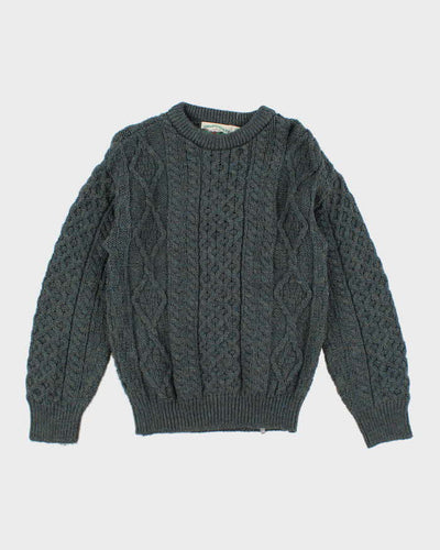 Men's Vintage Green Aran Wool Sweater - S
