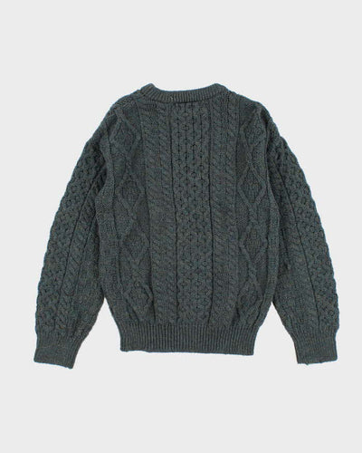 Men's Vintage Green Aran Wool Sweater - S
