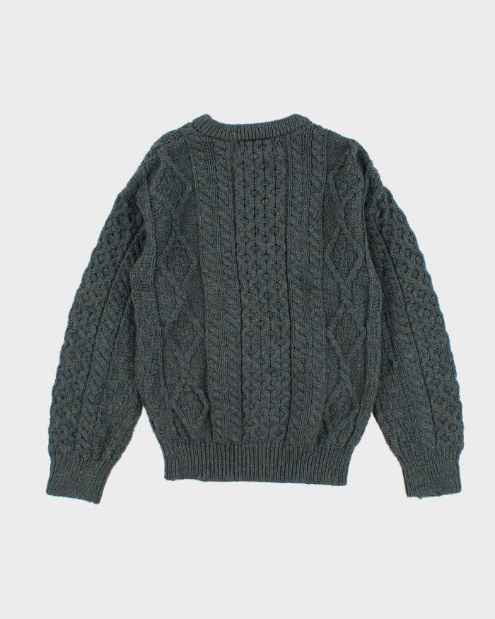 Men's Vintage Green Aran Wool Sweater - S