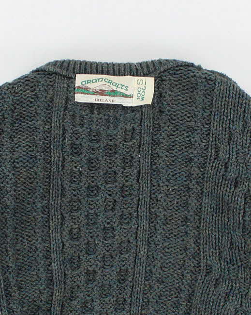 Men's Vintage Green Aran Wool Sweater - S