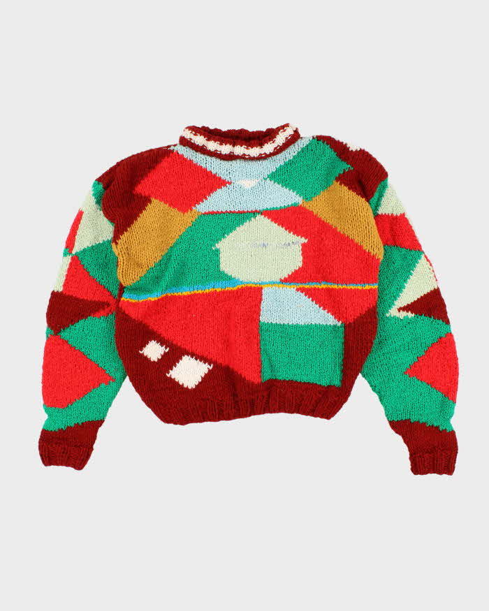 Mens Multi Coloured Patchwork Hand Knit Jumper - L