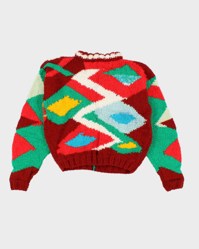 Mens Multi Coloured Patchwork Hand Knit Jumper - L