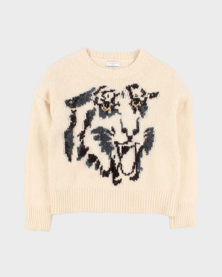 Mens Cream Knit Tiger Graphic Knit Jumper - s