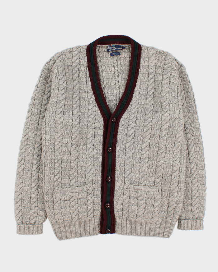 Mens Grey Ralph Lauren Cable Knit Cardigan - M