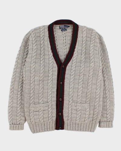 Mens Grey Ralph Lauren Cable Knit Cardigan - M