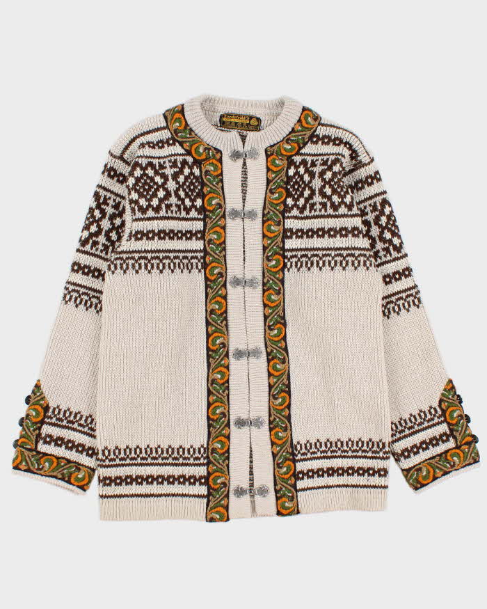 Men's Nordstrikk Cream Patterned Wool Cardigan - M
