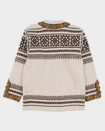 Men's Nordstrikk Cream Patterned Wool Cardigan - M