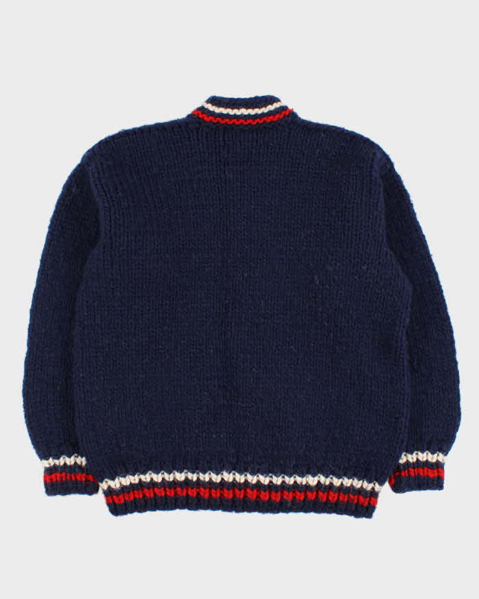 Vintage Men's Fab Navy Chunky Knit Cardigan - M