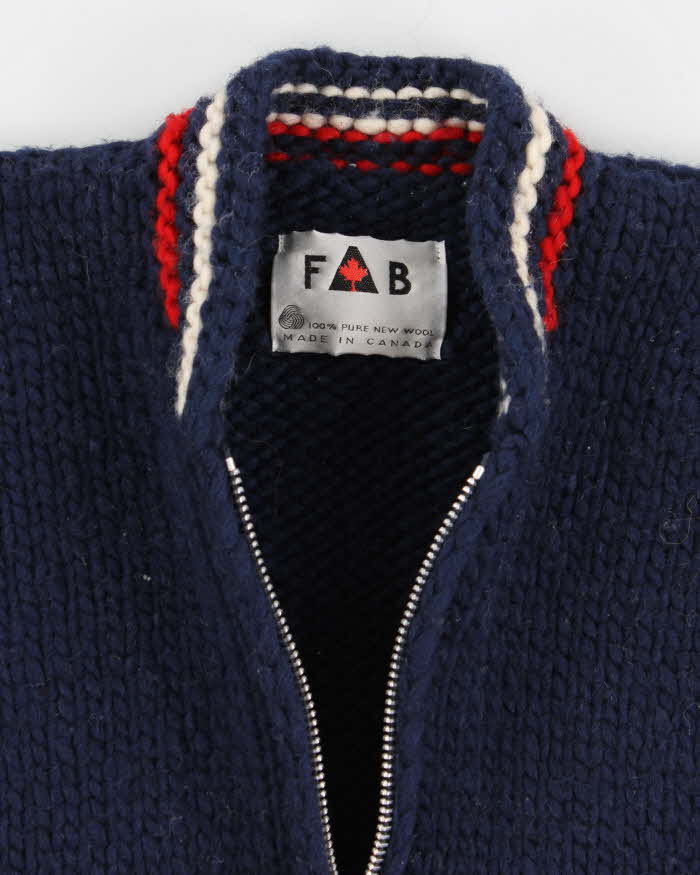 Vintage Men's Fab Navy Chunky Knit Cardigan - M