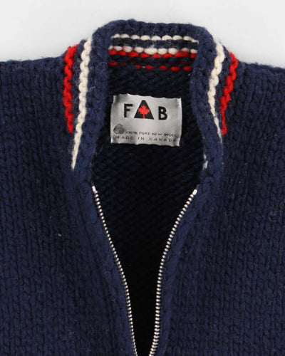 Vintage Men's Fab Navy Chunky Knit Cardigan - M