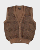 Vintage Patterned Merino Wool Cardigan Vest - L