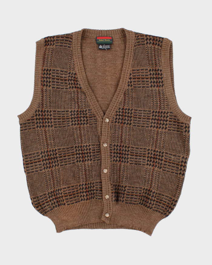 Vintage Patterned Merino Wool Cardigan Vest - L
