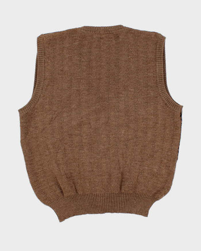 Vintage Patterned Merino Wool Cardigan Vest - L