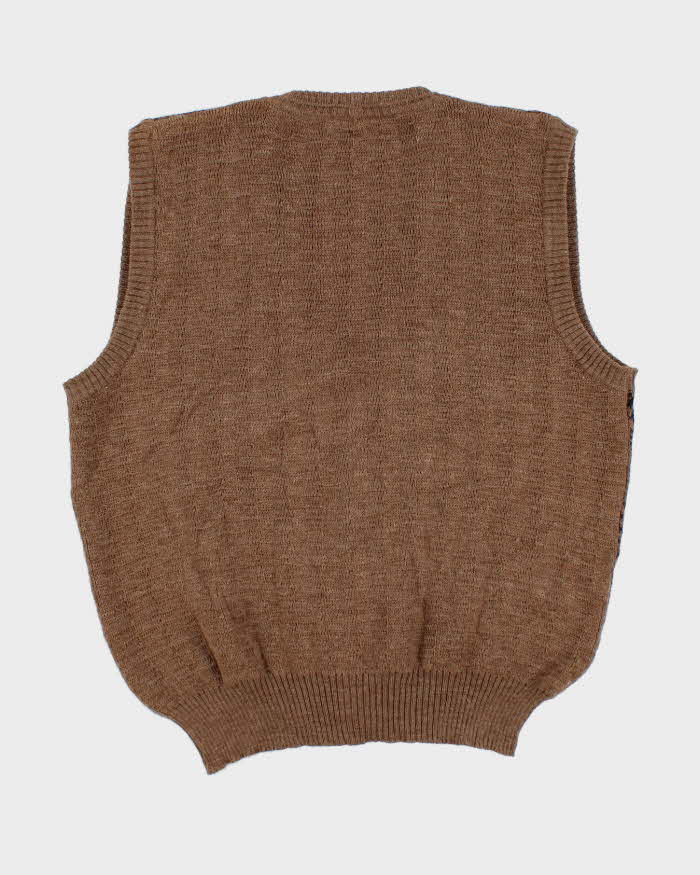 Vintage Patterned Merino Wool Cardigan Vest - L