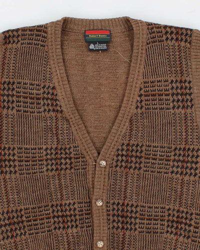 Vintage Patterned Merino Wool Cardigan Vest - L