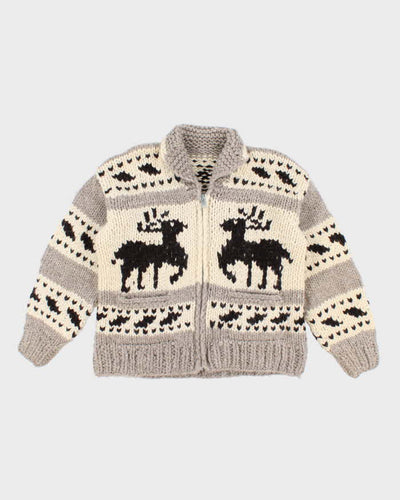 Vintage Knit Deer Patterned Cowichan - M