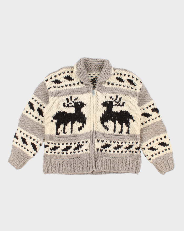 Vintage Knit Deer Patterned Cowichan - M