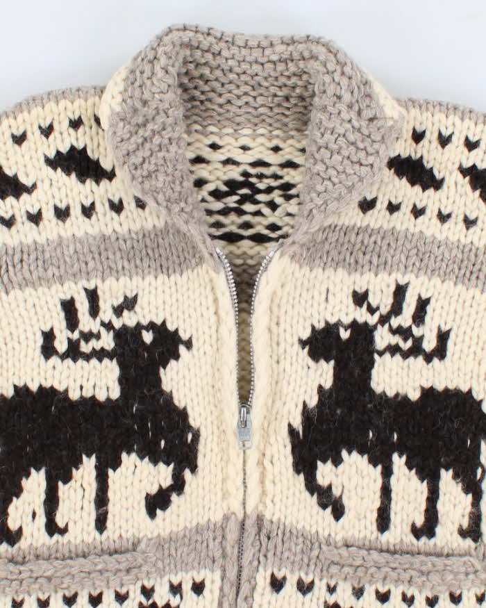Vintage Knit Deer Patterned Cowichan - M