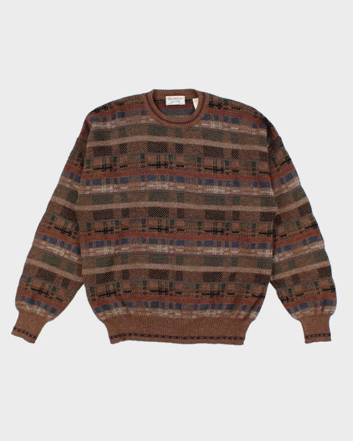 Vintage Men's Brown Patterned Wool Knit Sweater - M