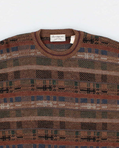 Vintage Men's Brown Patterned Wool Knit Sweater - M