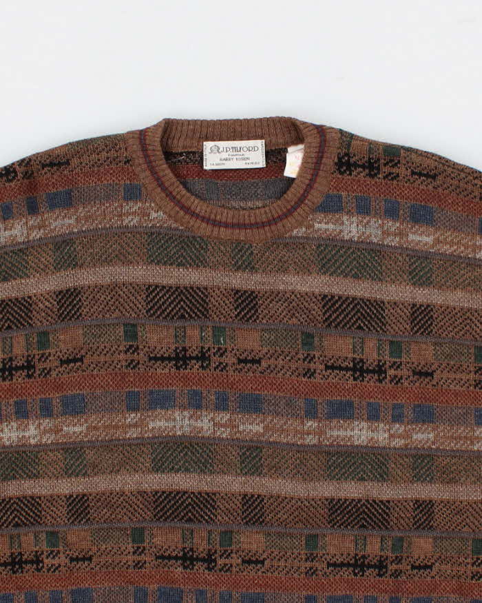 Vintage Men's Brown Patterned Wool Knit Sweater - M