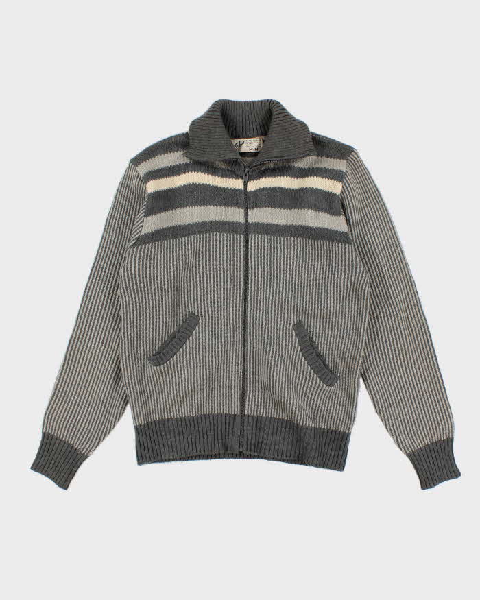 Vintage Striped Zip-Up Jumper - M