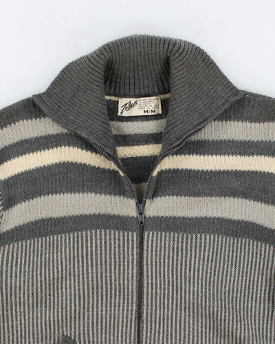 Vintage Striped Zip-Up Jumper - M
