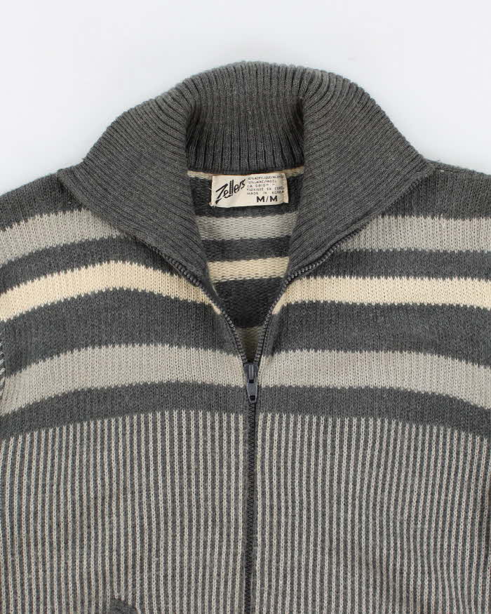 Vintage Striped Zip-Up Jumper - M
