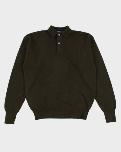 Vintage 90s Polo by Ralph Lauren Green Lambswool Collared Jumper - M