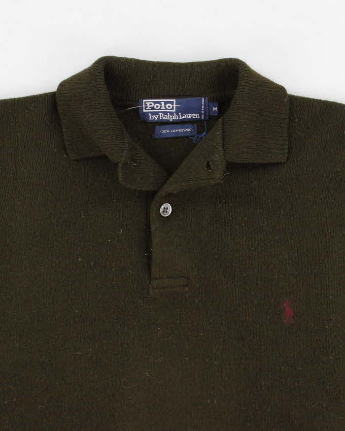 Vintage 90s Polo by Ralph Lauren Green Lambswool Collared Jumper - M