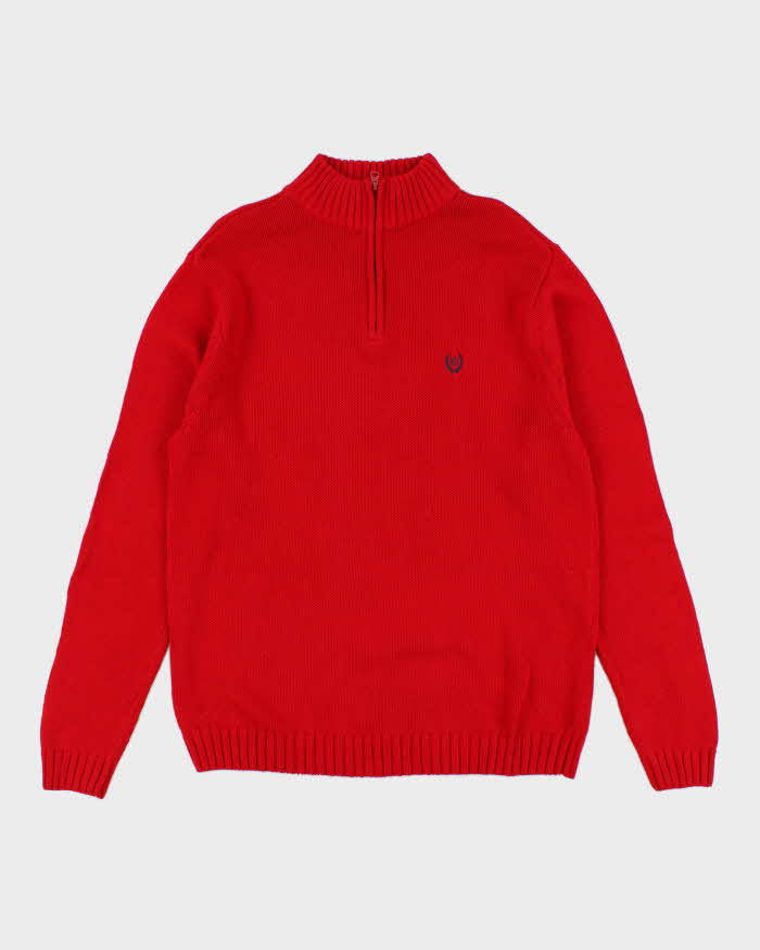 00s Chaps Red Quarter Zip Knit Jumper - L