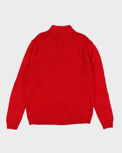 00s Chaps Red Quarter Zip Knit Jumper - L