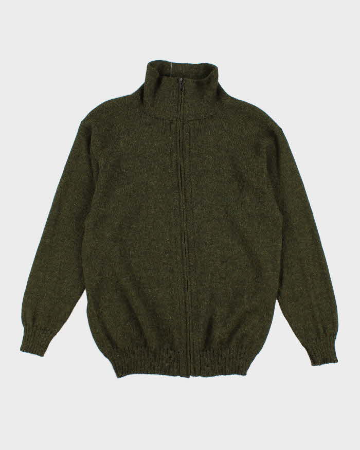 Men's Green Funnel neck Zip Up Cardigan - M