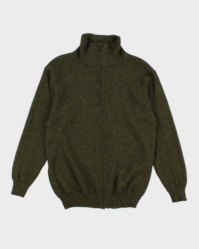 Men's Green Funnel neck Zip Up Cardigan - M