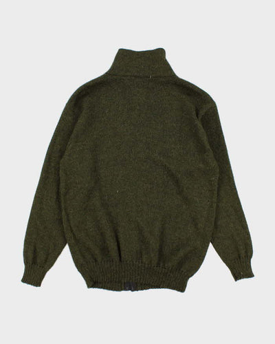 Men's Green Funnel neck Zip Up Cardigan - M