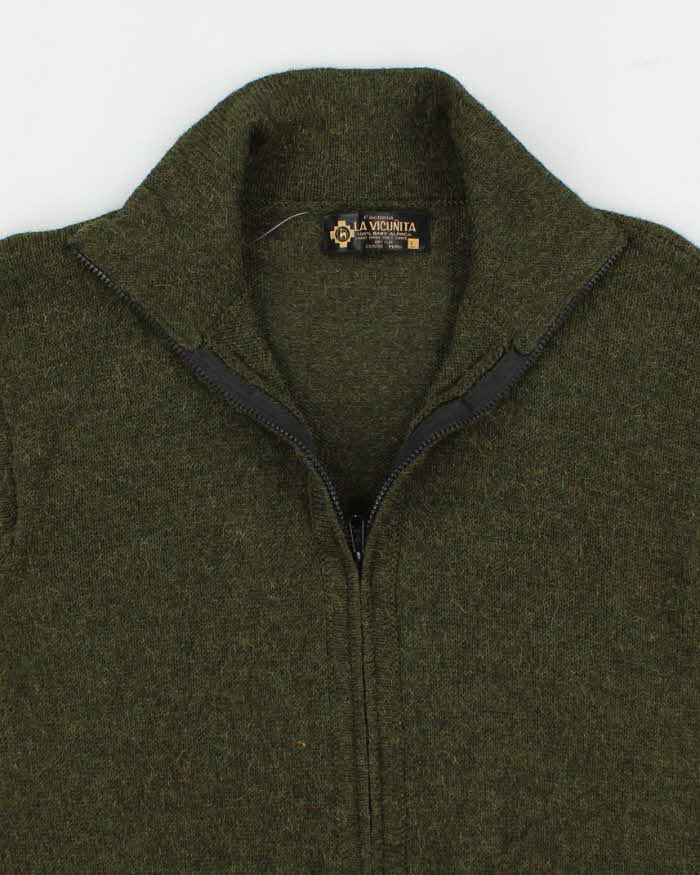 Men's Green Funnel neck Zip Up Cardigan - M