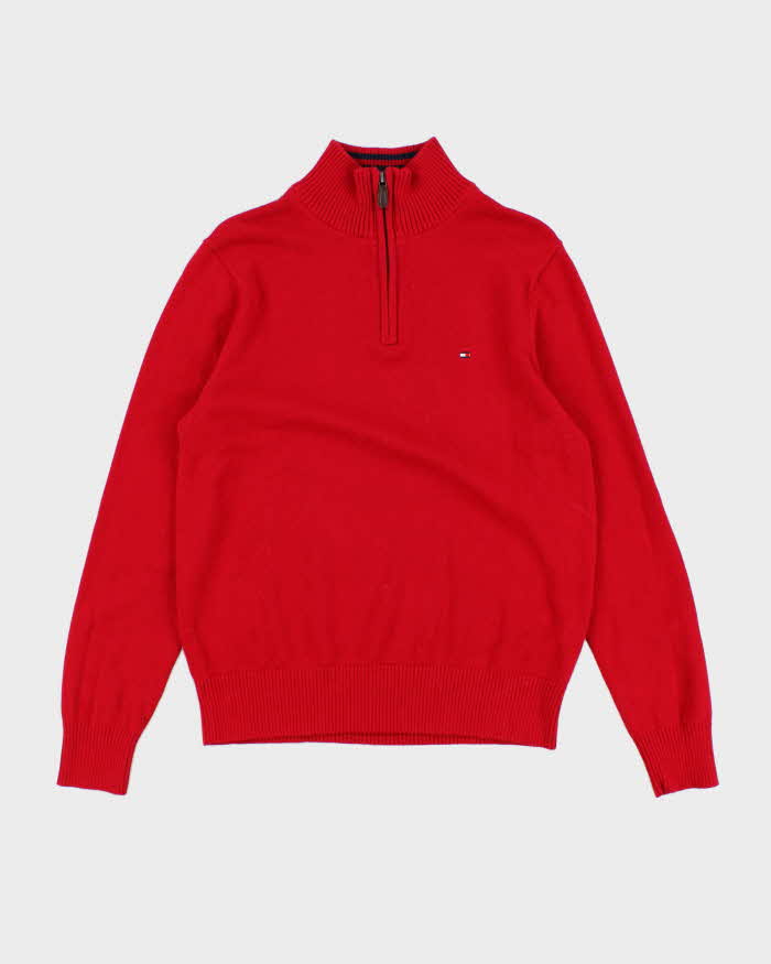 00s Tommy Hilfiger Quarter Zip Red Jumper - M