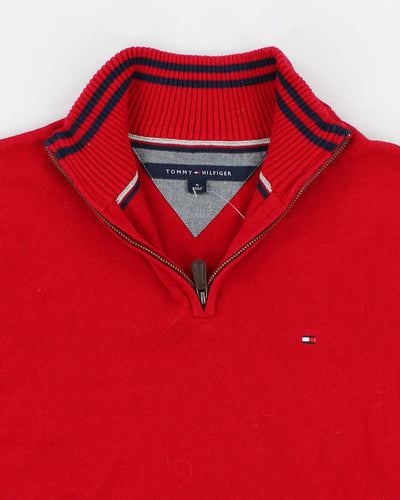 00s Tommy Hilfiger Quarter Zip Red Jumper - M