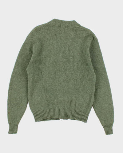 Vintage Men's Green Wool Knit Cardigan Knitwear - M