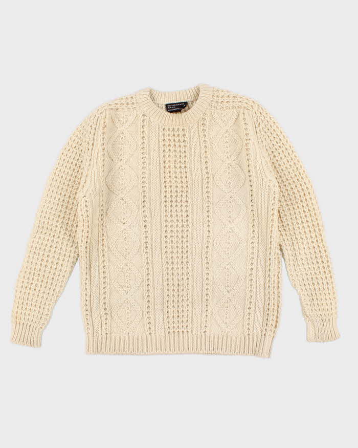Vintage Men's Cream Wool Cable Knit Sweater - M