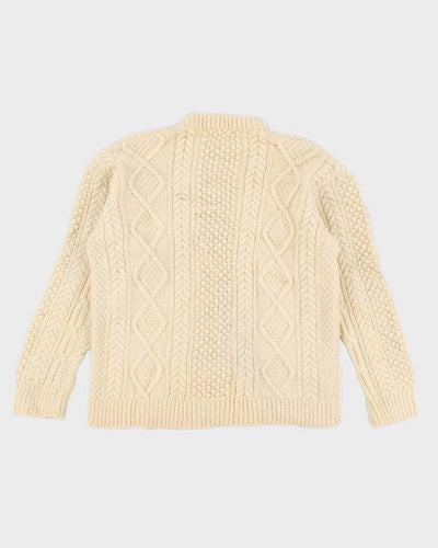 Mens Cream Cable Knit Wool Sweater - S